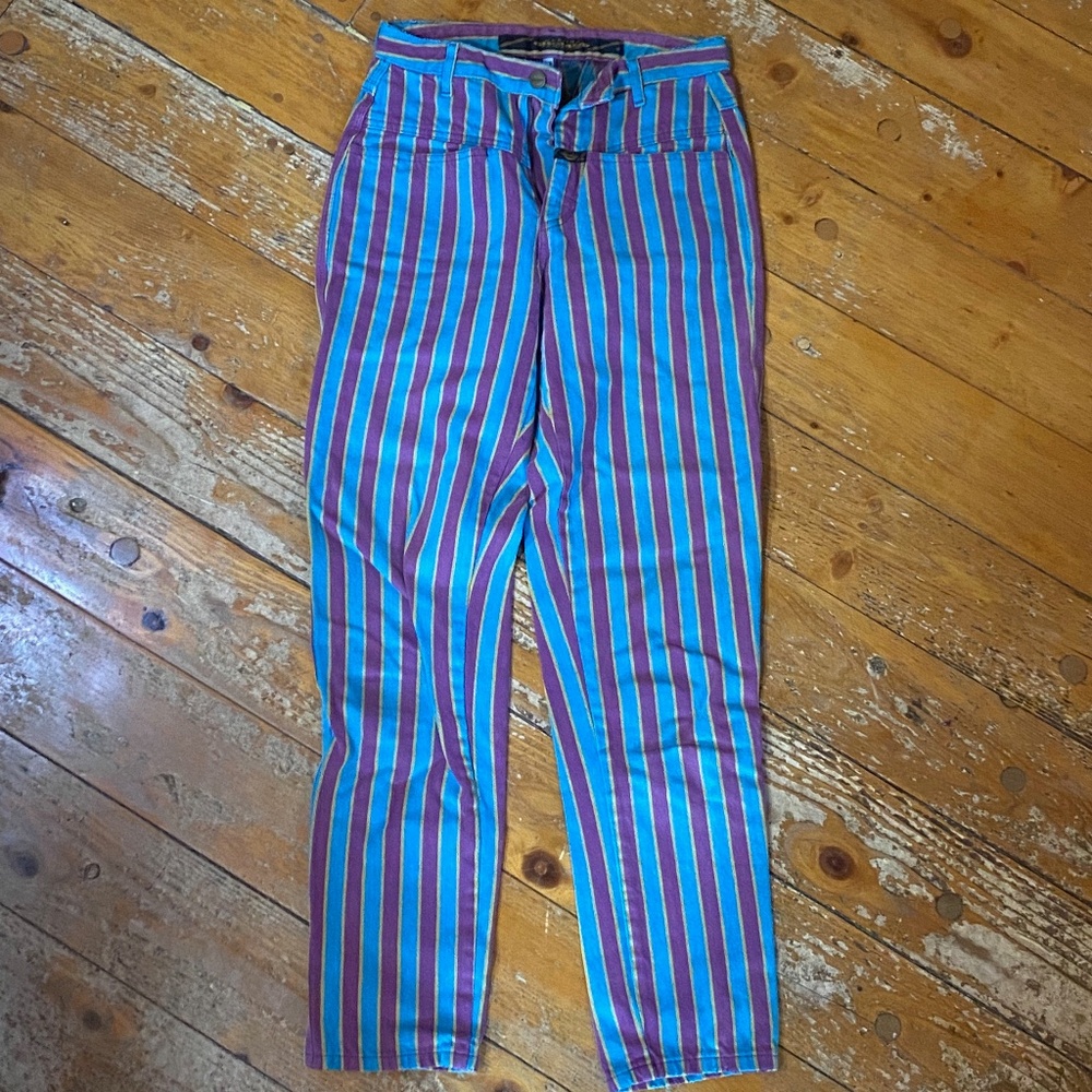Vintage 80's Striped Marithe Francois Girbaud Brand Designer Jeans Size 7/8